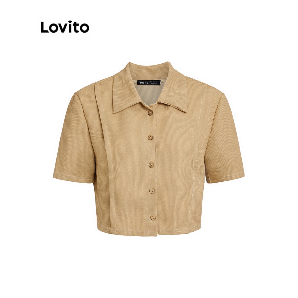 Lovito Casual Plain️ Áo thun nữ đan len cổ chữ V L35ED012 (Cà phê)