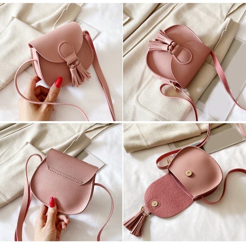 Túi Da PU Đeo Chéo Phối Tua Rua Dễ Thương Dành Cho Bé Gái