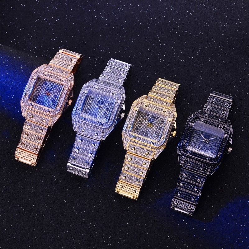 Đồng Hồ Đính Đá Nam Mặt Vuông Số La Mã - Tặng Kèm Hộp Pin CW