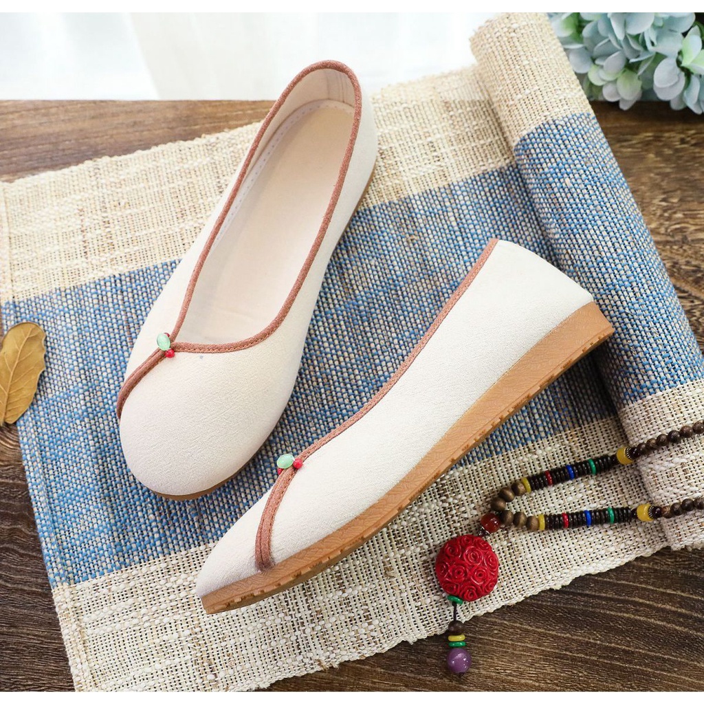 Giày Vải Oxford Đế Bằng Thêu Họa Tiết Thổ Cẩm Màu Sắc Thời Trang Xuân Thu Cho Nữ