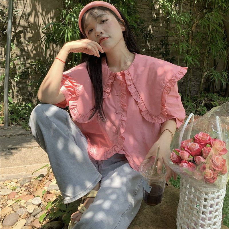Áo kiểu COZOK tay ngắn cổ búp bê thời trang mùa hè cho nữ