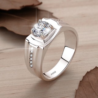 Moissanite Kim cương Nhẫn nam 925 bạc 1CT có thể vượt qua bút kim cương thử nghiệm với giấy chứng nhận xác định màu D màu rắn kết cấu tinh tế nhẫn nam