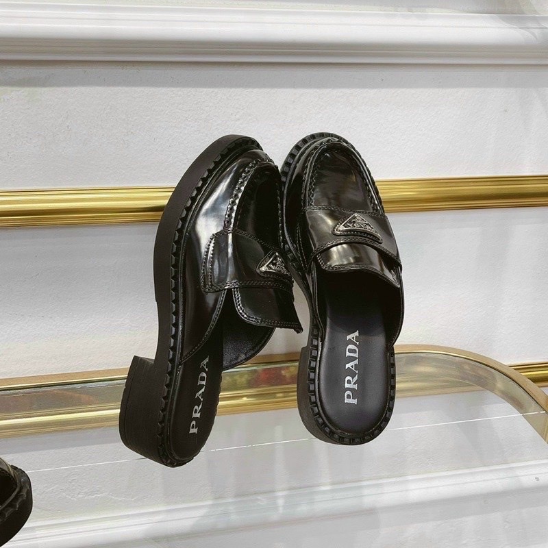 Giày Sục Prada Nữ Da Bóng Thời Trang Đế Cao 5cm