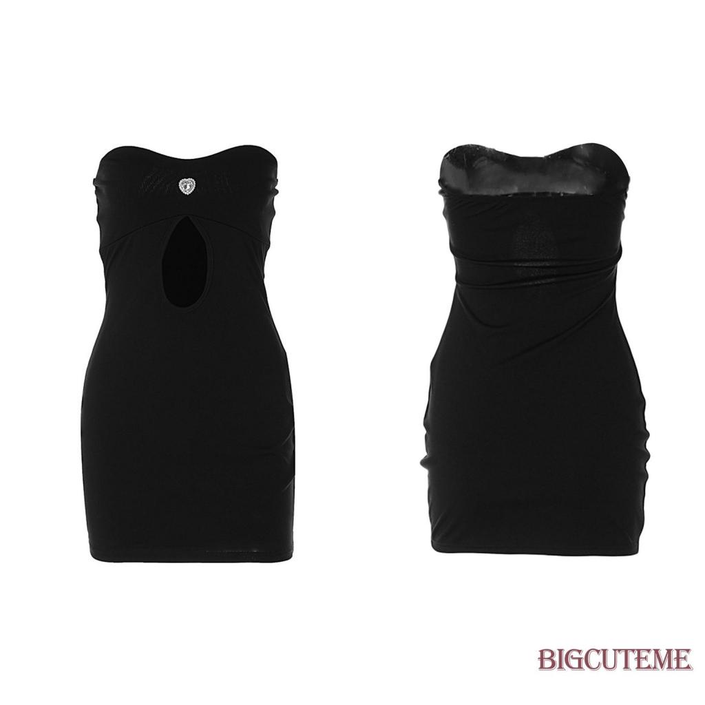 Đầm Ống Mini Ôm Dáng Không Dây Hở Lưng Màu Đen Thời Trang Mùa Hè Cho Nữ