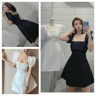 [Ảnh thật] Đầm Xoe Dự Tiệc Cổ U Xếp Ly Ngực ST8435