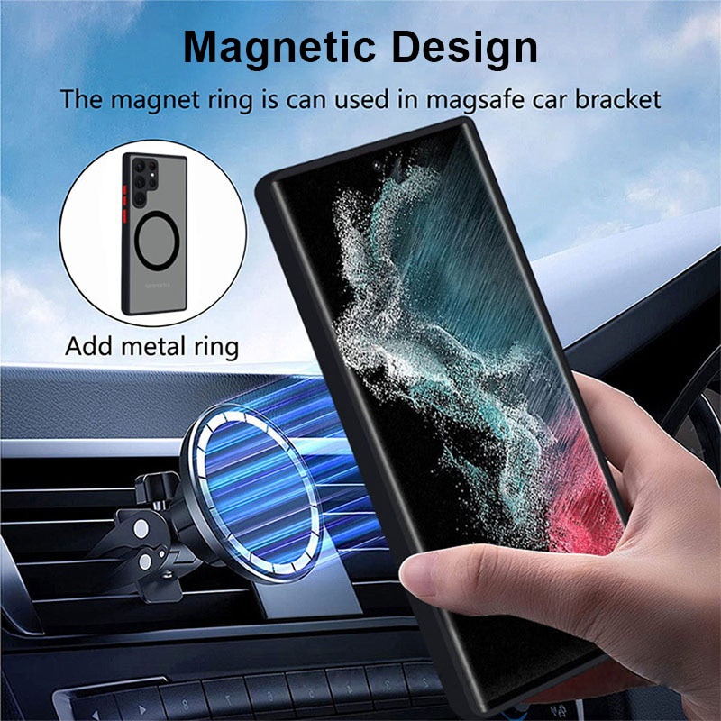 Ốp Điện Thoại Tích Hợp Sạc Không Dây Và Đế Hít Nam Châm Sang Trọng Cho Samsung S23 Ultra S22 S21 S20 FE Plus A52 S