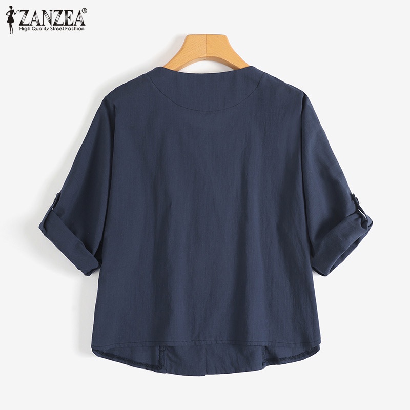 Áo khoác cardigan ZANZEA ngắn tay cổ thuyền phối khóa kéo thời trang đường phố cho nữ