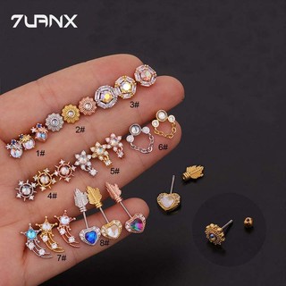 7uanX 1 Khuyên Tai Helix Pinna 20Gauge Bằng Thép Không Gỉ Đính Đá Zircon Hàn Quốc Cho Nữ