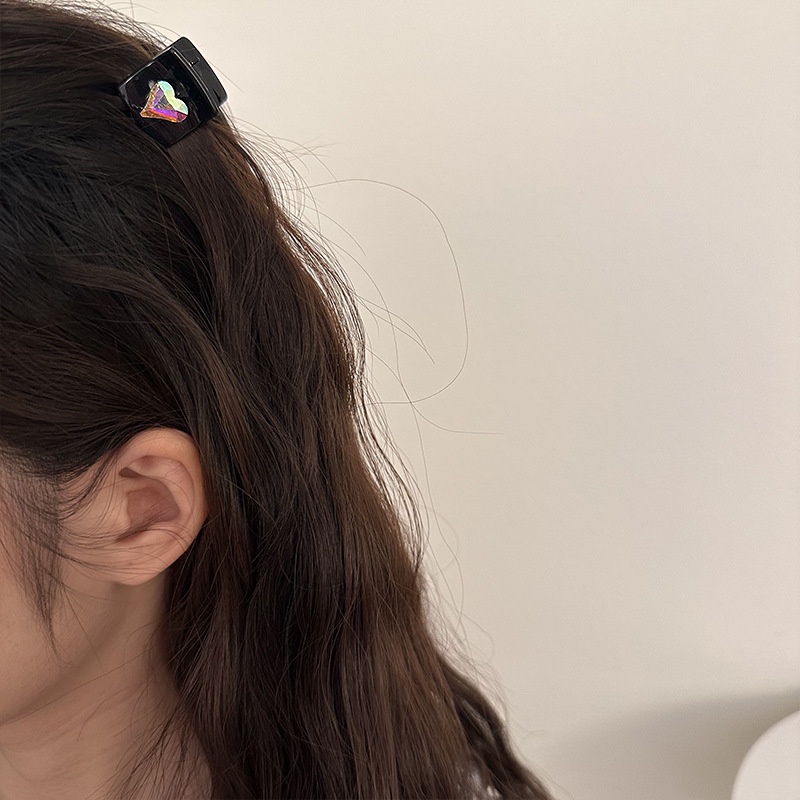 Kẹp Tóc Đính Đá Zircon Hình Trái Tim Nhỏ Màu Đen Thời Trang Cho Nữ