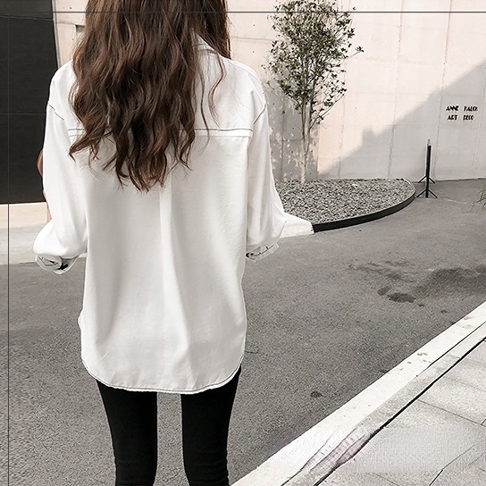 Linki Áo Sơ Mi Nữ Dài Tay Dáng Rộng Màu Trơn Phong Cách Retro Thời Trang