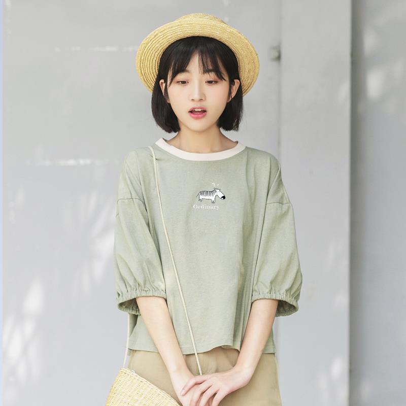 Áo Thun Tay Ngắn Năm Tấc Dáng Rộng In Họa Tiết Ngựa Vằn Phong Cách Hàn Quốc Thời Trang Xuân Hè 2023 Mi