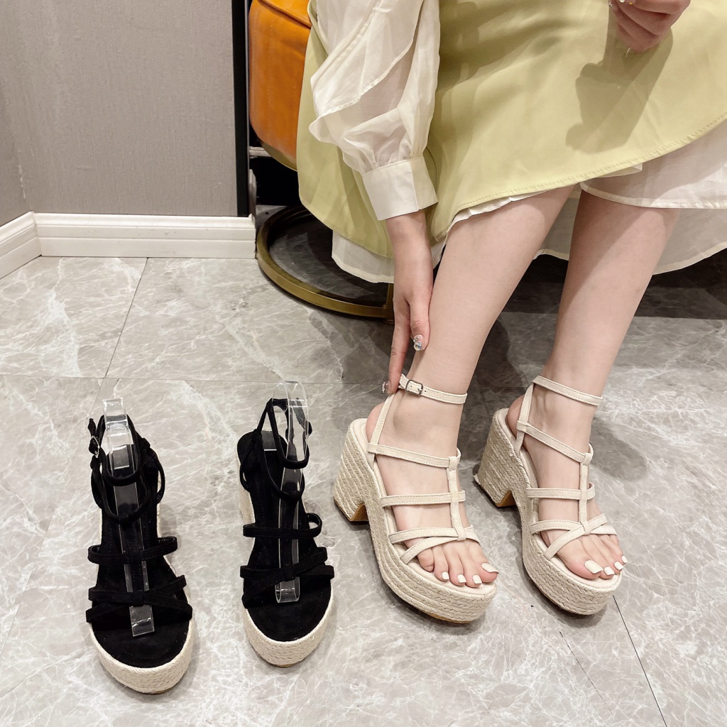 Giày Sandal Cao Gót Đế Xuồng Dày Dặn Thời Trang Mùa Hè 2023 Dành Cho Nữ