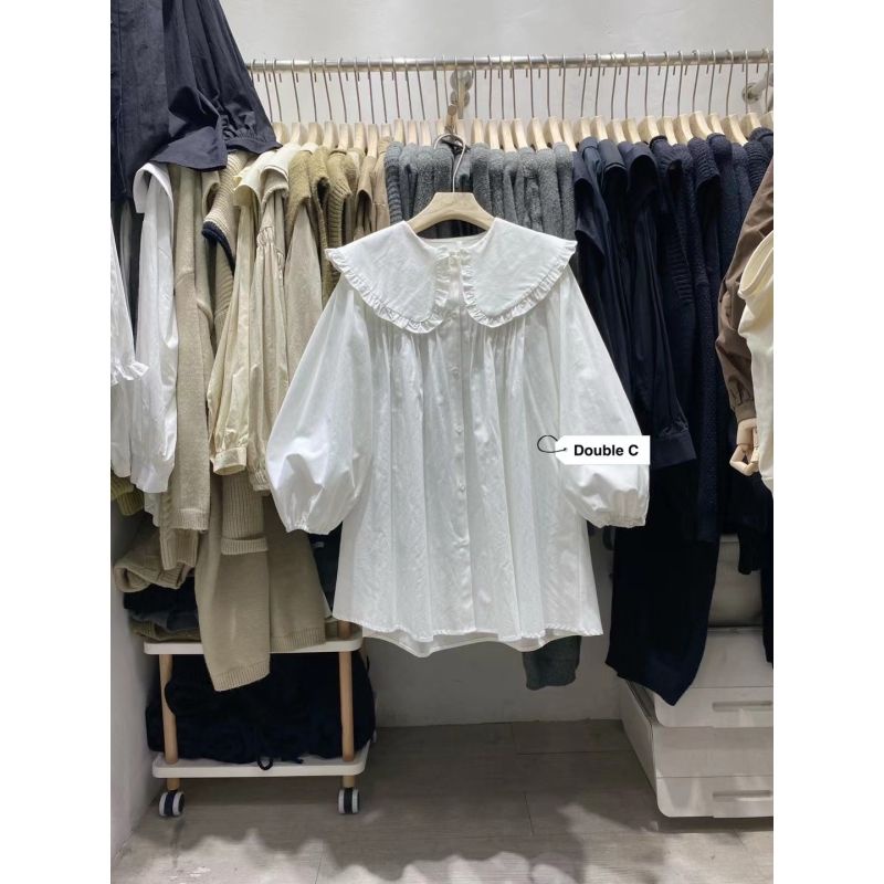 Áo Sơ Mi Cổ Búp Bê Họa Tiết Kẻ Sọc Dáng Rộng Thời Trang 2023