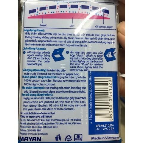 Giấy thấm dầu Mayan Oil Control Paper màu xanh 100pcs- Hàng Công Ty