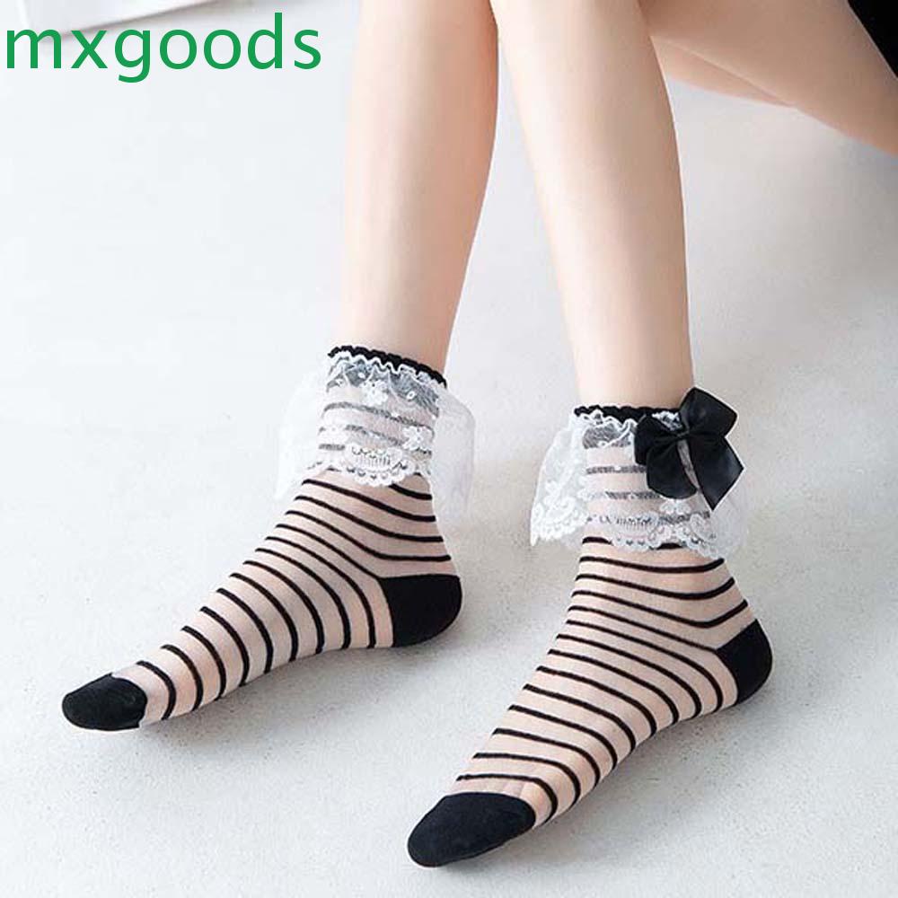 Vớ Cổ Trung Vải Lụa Phối Ren Họa Tiết Chấm Bi Nhiều Màu Sắc Phong Cách Nhật Bản Thời Trang Mùa Hè Cho Nữ