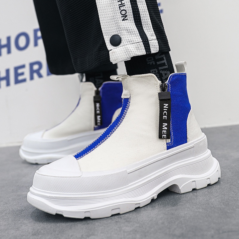 Giày Thể Thao Canvas Cổ Cao Phối Khóa Kéo Thoáng Khí Thời Trang Mùa Thu Cho Nam Size 39-44