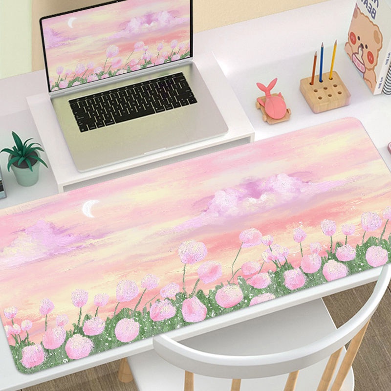 Tấm Lót Chuột Và Bàn Phím Máy Tính Chống Trượt 800 * 300 * 3MM In Hình Hoa Xinh Xắn