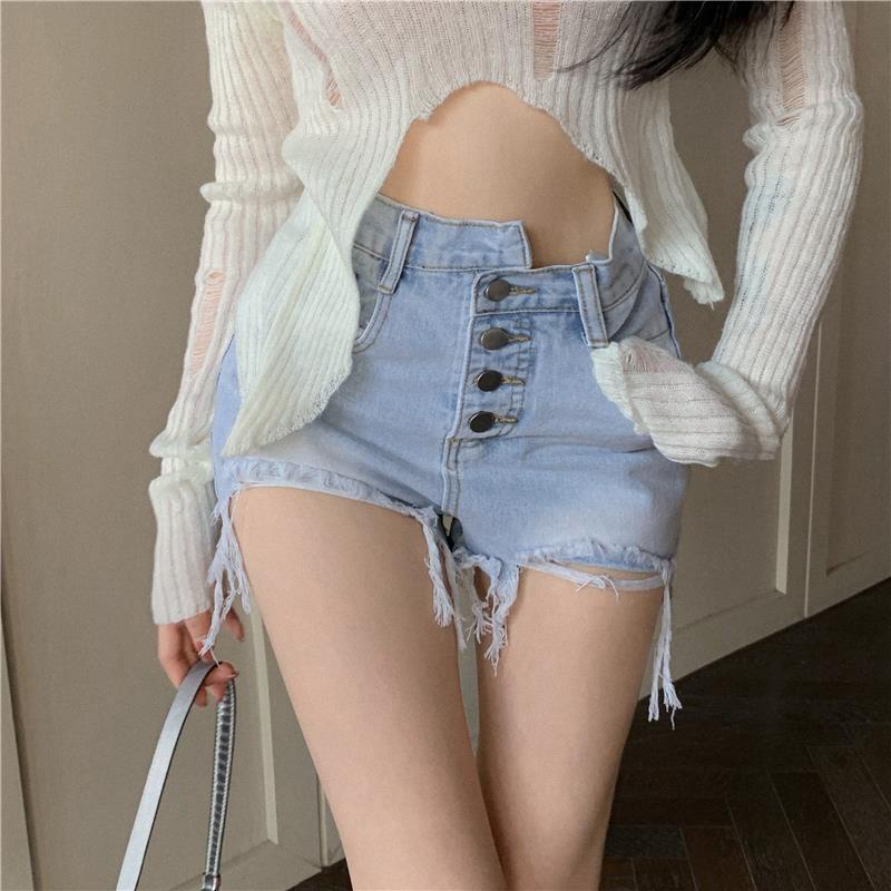 Quần short denim COZOK lưng cao phối nút thiết kế độc đáo quyến rũ