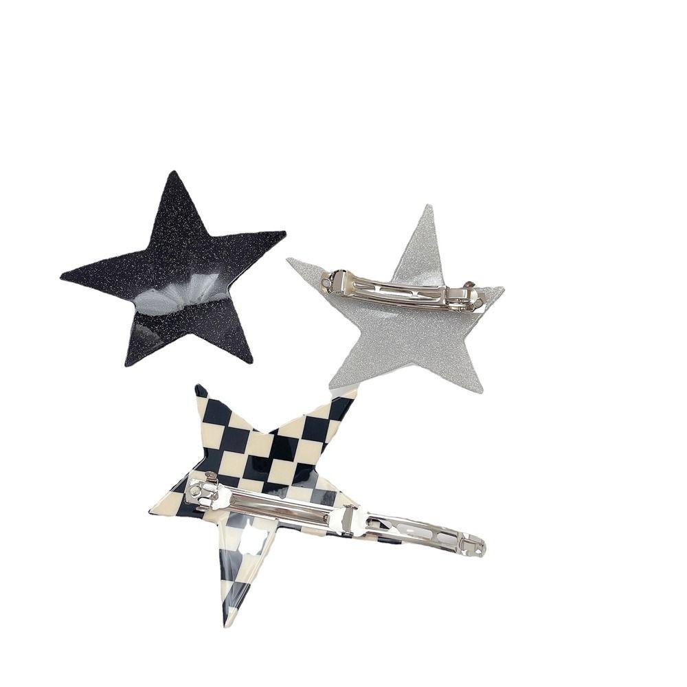 Kẹp Tóc Y2K Họa Tiết Kẻ Sọc / Ngôi Sao Lấp Lánh Phong Cách Vintage Thanh Lịch Thời Trang