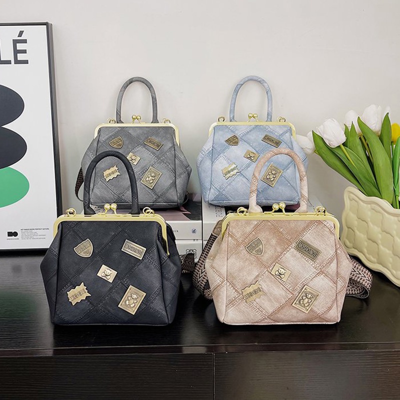 Túi Đeo Chéo Khóa Kẹp Màu Vàng Kim Đơn Giản Cổ Điển Cho Nữ