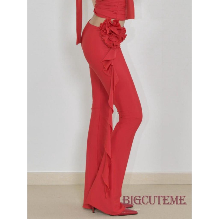 Quần Legging Lưng Thấp In Họa Tiết Hoa 3D Phối Tua Rua Phong Cách Vintage Thời Trang Mùa Hè Cho Nữ Y2k