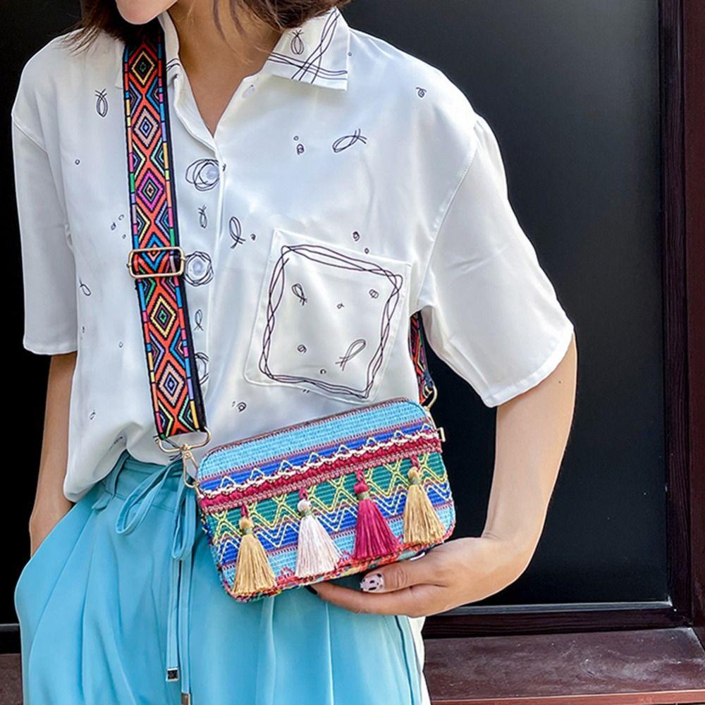 IVORY Túi Xách Vải Dệt Dáng Vuông Nhỏ In Họa Tiết Thổ Cẩm Kiểu Bohemian Hàn Quốc Dễ Phối Đồ Mang Đi Du Lịch