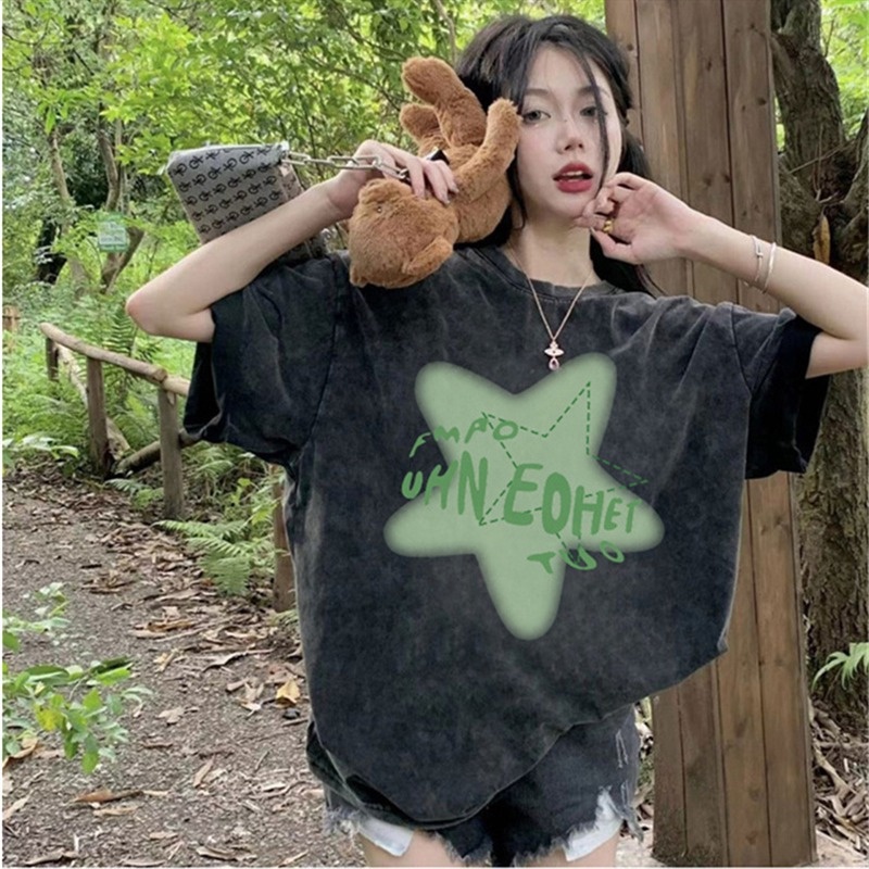 NRVP Áo Thun Đen 100% Cotton Tay Ngắn Dáng Rộng Phong Cách Hàn Quốc Cho Nữ Có Size 5XL