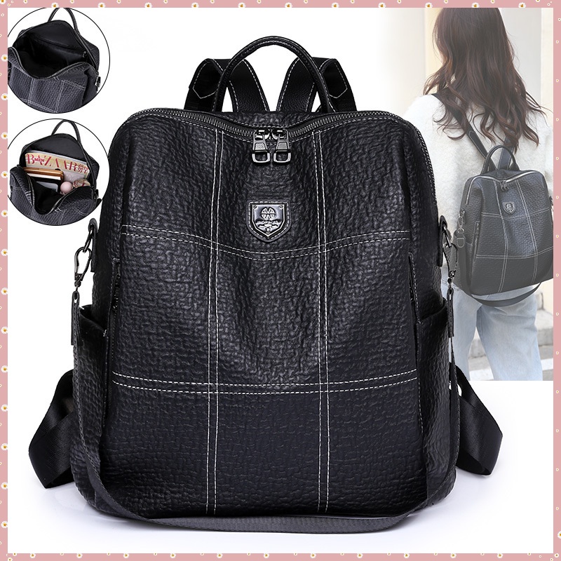 Balo da nữ Hàn Quốc khổ A4 ba lô đẹp màu đen 13.3 inch