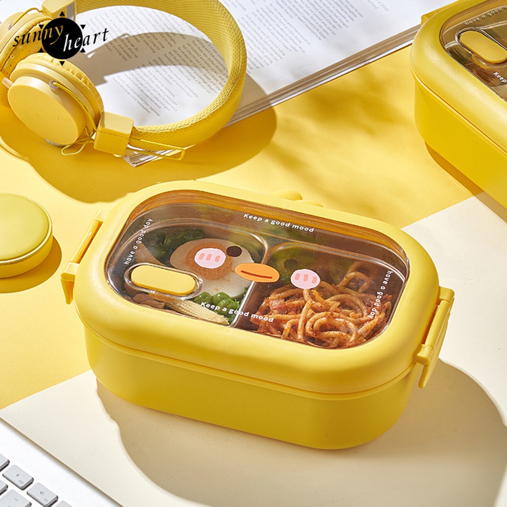 Sunnyheart Hộp Đựng Cơm Trưa Đế Dày Bằng Thép Không Gỉ Hình Vịt Vàng Đáng Yêu