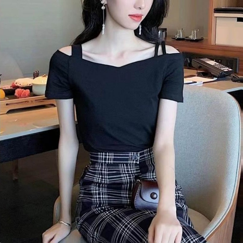 Áo Croptop Trễ Vai Tay Ngắn Y2k Y2k Thời Trang Quyến Rũ Cho Nữ