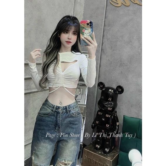 Áo bẹt vai kiểu dễ thương dây quấn eo croptop