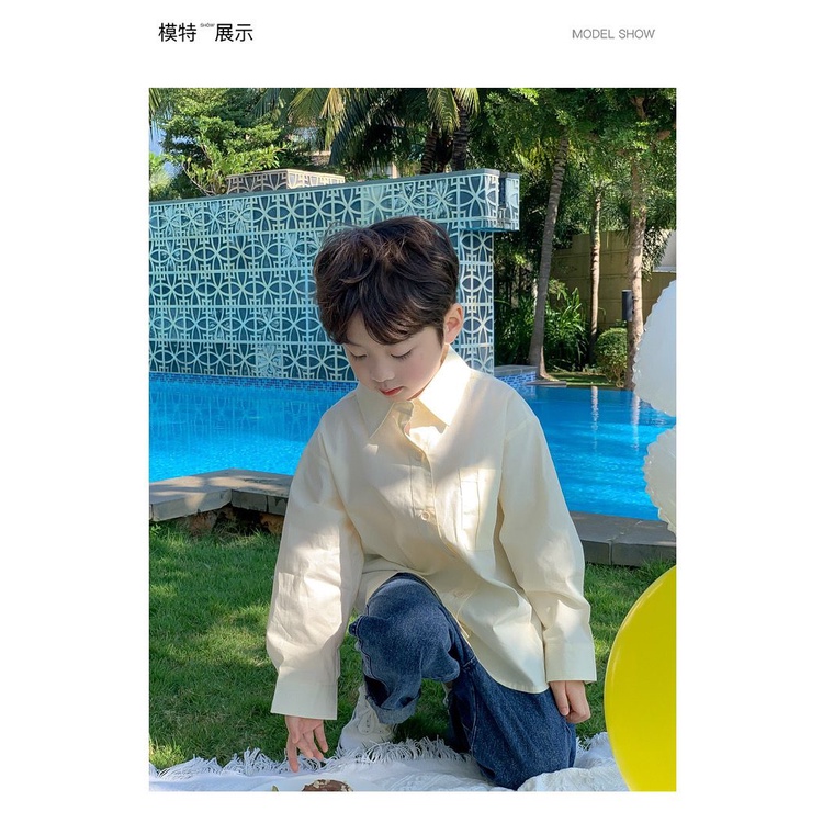 Áo Sơ Mi Tay Dài Màu Trơn Chất Liệu Cotton Thời Trang Cho Bé Trai