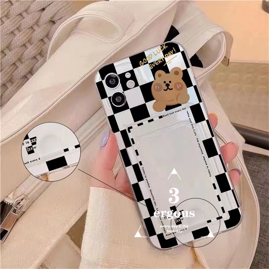 Ốp Điện Thoại TPU Mềm Trong Suốt In Hình Gấu Dễ Thương Có Ngăn Đựng Thẻ Cho IPhone 14 13 12 11 Pro Max X XR Xs Max 8 7 Plus SE 2020