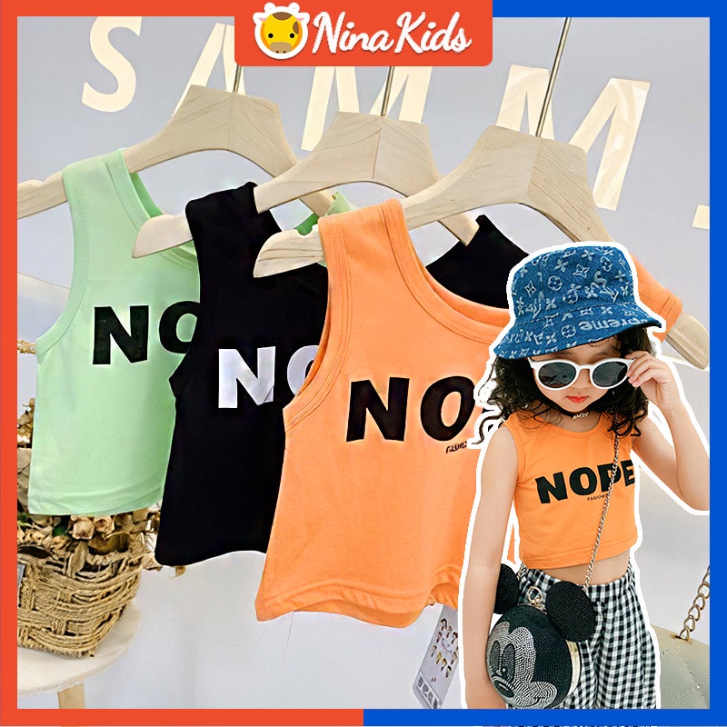 Áo Hai Dây Dáng Ngắn In Chữ Thời Trang Mùa Hè Hàn Quốc Mới Cho Bé Gái 1-6 Tuổi