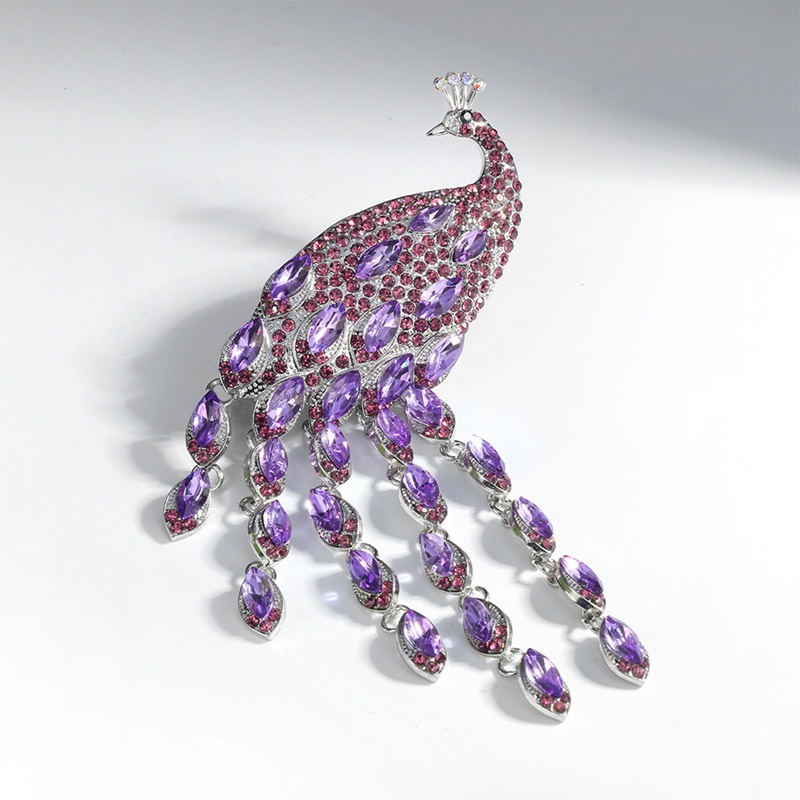 Trâm Cài Áo Hình Chim Công Cỡ Lớn Phối Tua Rua Đính Đá Sang Trọng