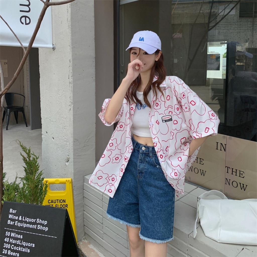 Áo Sơ Mi Nữ Tay Ngắn Màu Hồng In Hình Mới Cho Mùa Hè