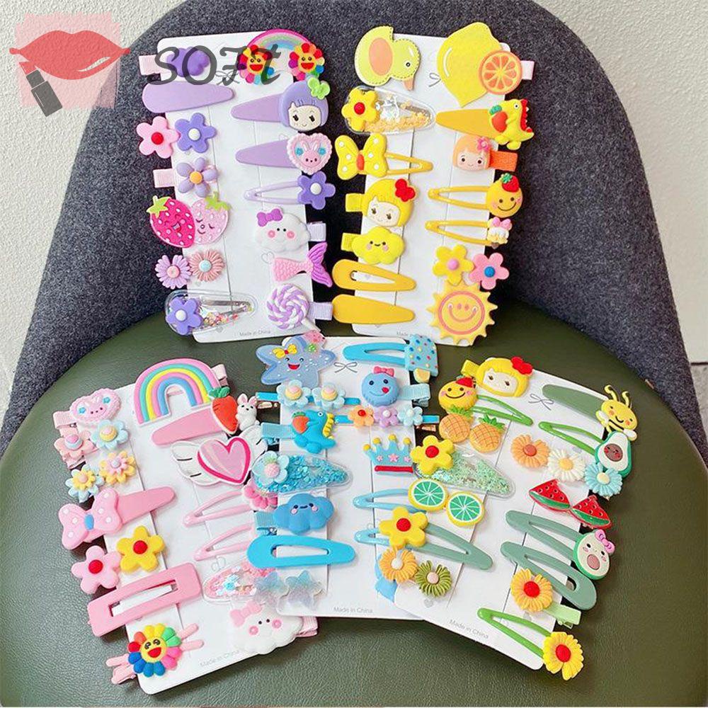 Set 14 Kẹp Tóc BB Mềm Mại In Họa Tiết Hoạt Hình Dễ Thương Cho Bé Gái