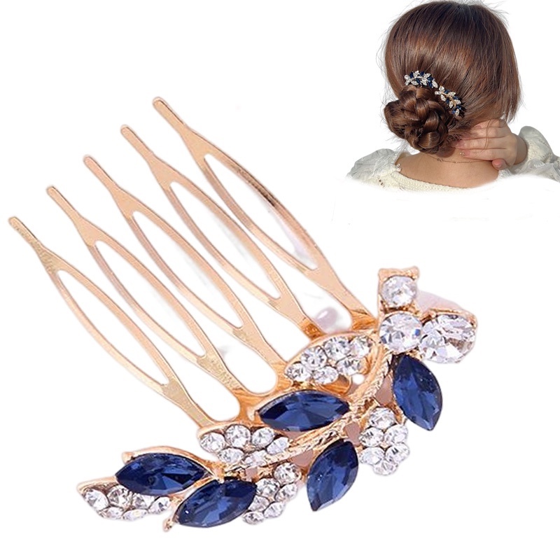 Lược Cài Tóc Trang Trí Hình Hoa Lá Đính Đá Zircon Lấp Lánh Cho Nữ