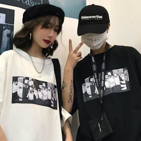 Áo anime áo thun unisex dáng rộng áo đôi chất cotton mềm mịn