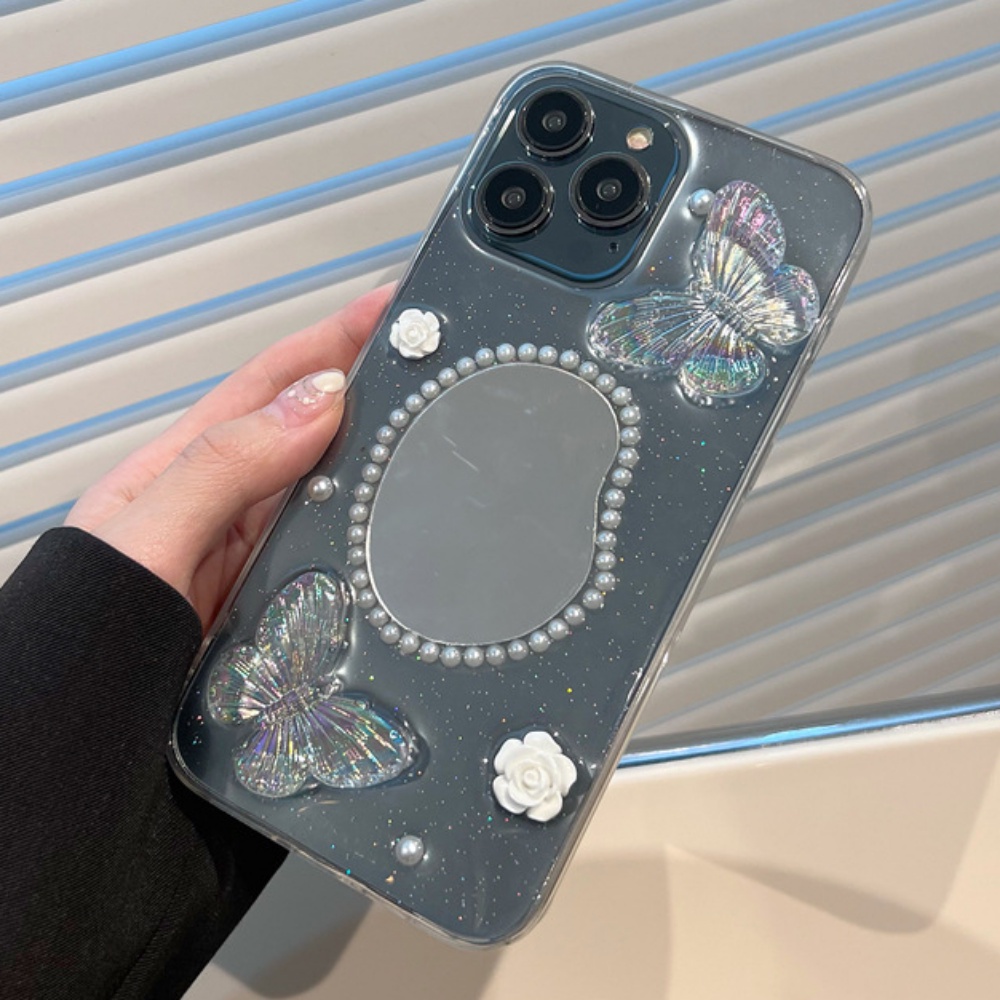 Ốp Điện Thoại TPU Mềm Chống Sốc Tráng Gương Đính Kim Tuyến Hình Bướm Cho IPhone 11 12 13 14 Pro Max 14 Plus