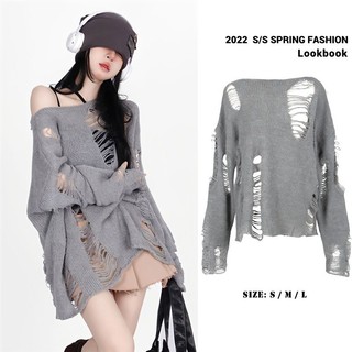 Áo sweater dệt kim mỏng tay dài dáng rộng thời trang mùa thu cho nữ