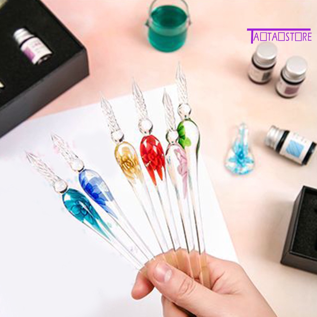 1 Bộ Bút Máy Dạng Hoa Pha Lê Mịn Màng Cầm Tay Kèm Mực In