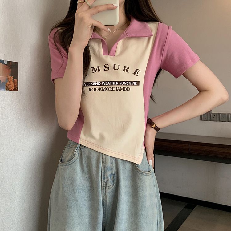 COZOK Áo polo Ngắn Tay In Chữ Ôm Dáng Thiết Kế Lệch Tà Cá Tính