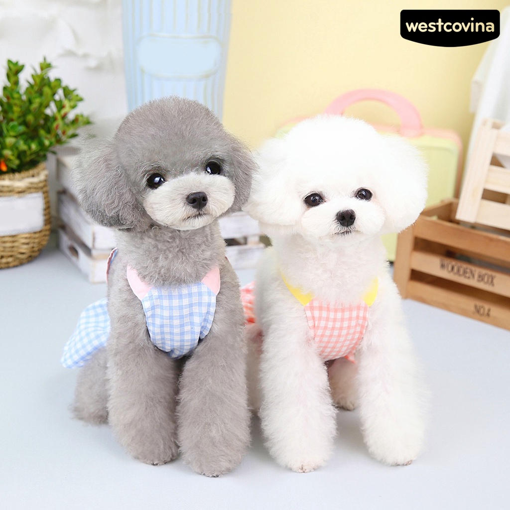 [COD]♝Đầm Công Chúa Không Tay Thêu Họa Tiết Caro Phối Nút Thời Trang Xuân Hè Cho Cún Cưng