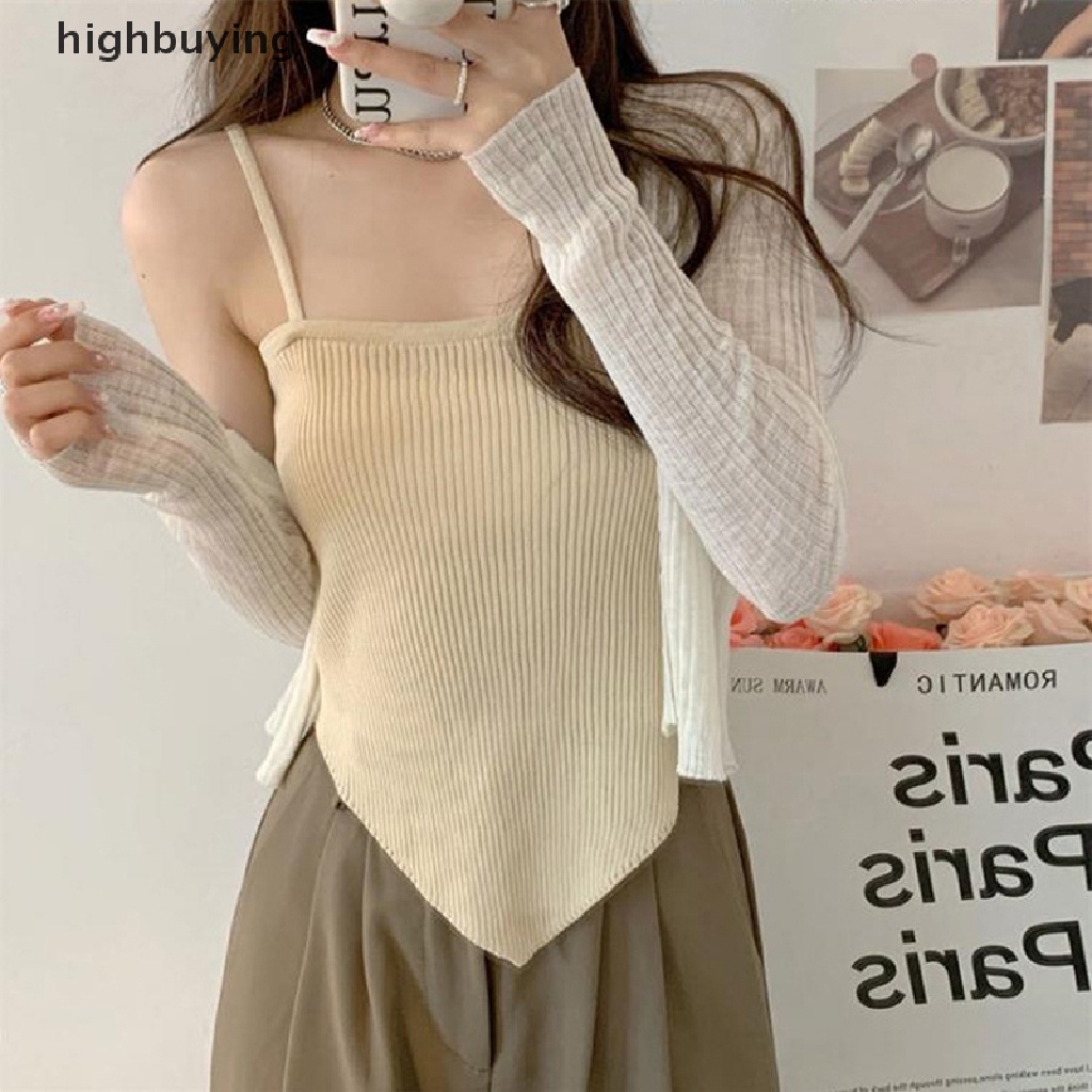 Áo Croptop Dệt Kim Không Tay Màu Sắc Đơn Giản Quyến Rũ Cho Nữ