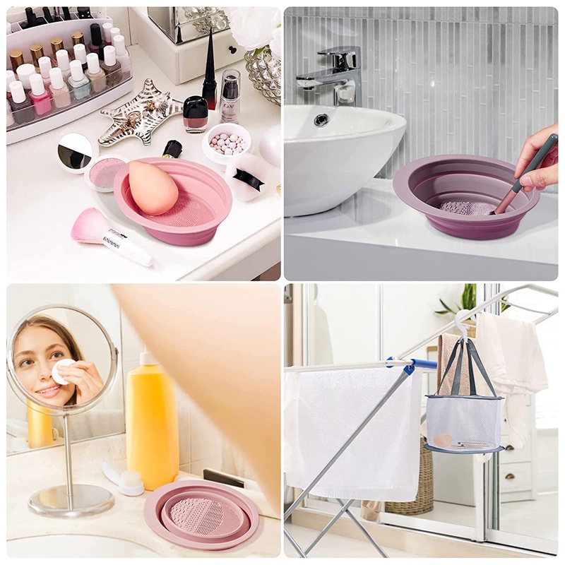 Bộ Bàn Chải Silicone Làm Sạch Cọ Trang Điểm Kèm Túi Khô Nhanh