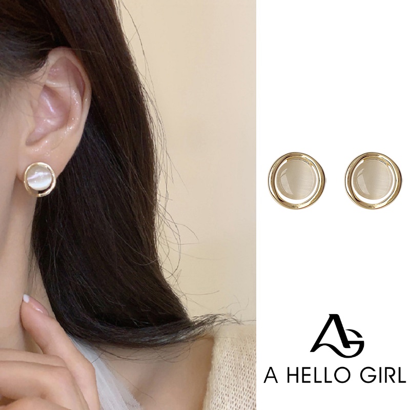 Ahellogirl Đôi hoa tai mạ bạc 925 trang trí đá opal thanh lịch cho nữ