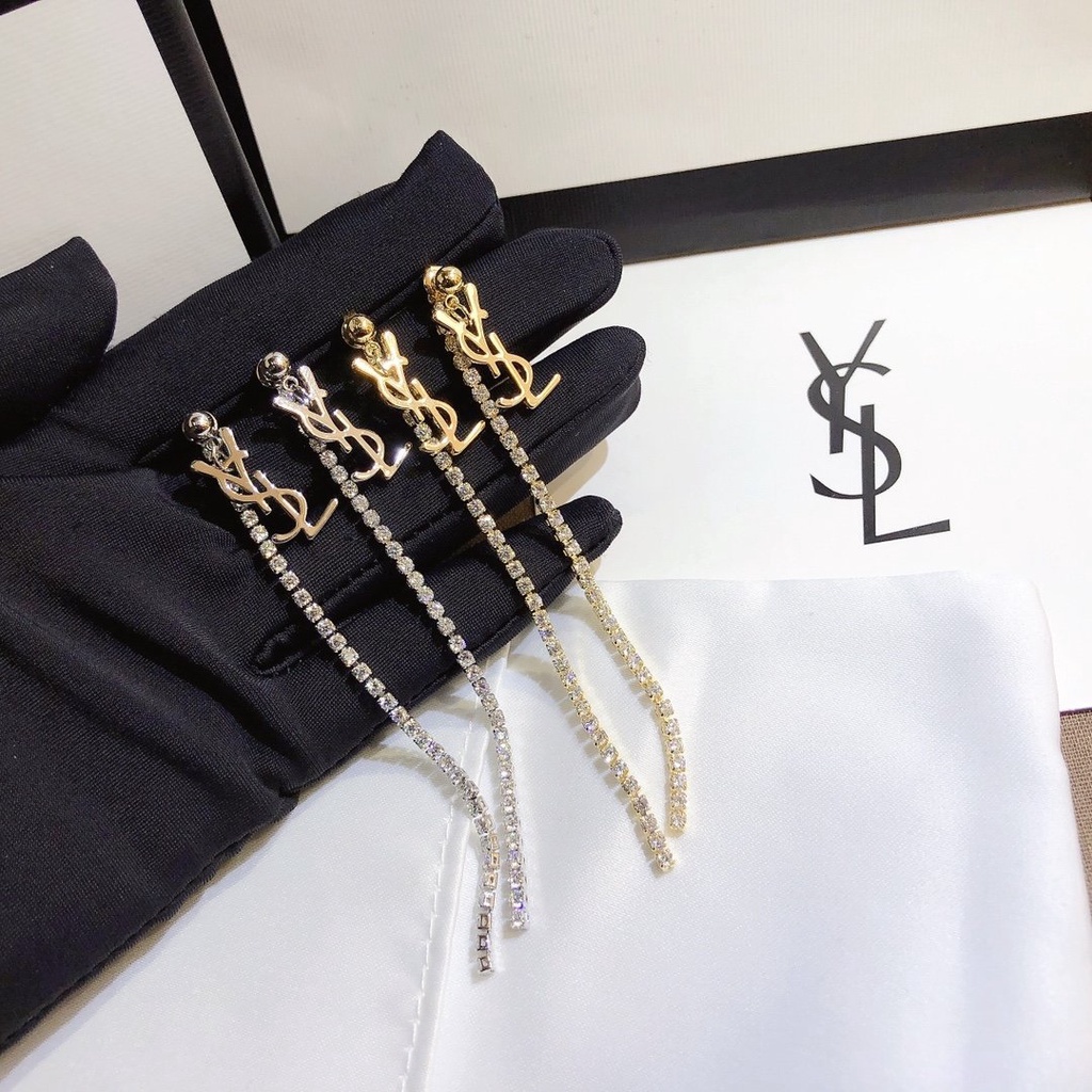 Khuyên Tai Tròn Khắc Chữ YSL Bằng Thép Titanium Thời Trang