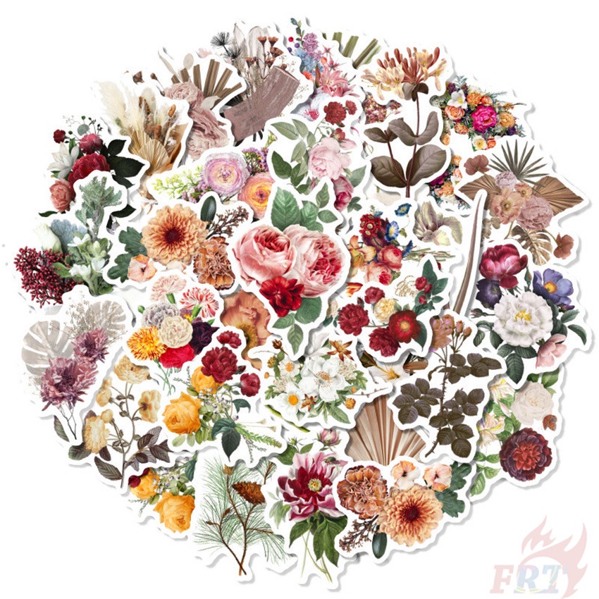 ❉ Miếng Dán Trang Trí Hình Hoa Phong Cách Vintage ❉ Bộ 40 Hình Dán Chống Thấm Nước Dùng Trang Trí Sổ Tay DIY