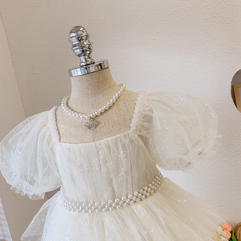 Đầm Xòe Công Chúa Tay Phồng Đính Kim Sa Lấp Lánh Dành Cho Bé Gái 3-8 Tuổi